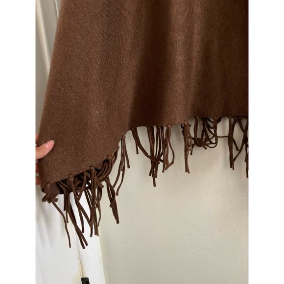 Magaschoni Sweater women's XL Brown Wool Blend Turtleneck Pullover Poncho Fringe - Picture 7 of 10